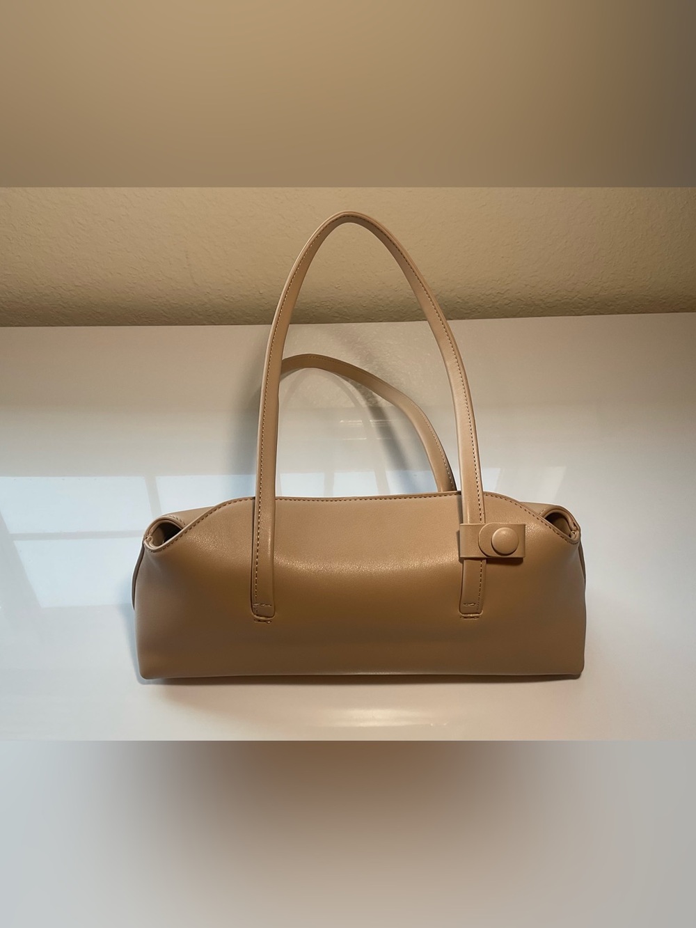 Urban Taupe East West Shoulder Bag Minimalist Vegan Leather Handbag